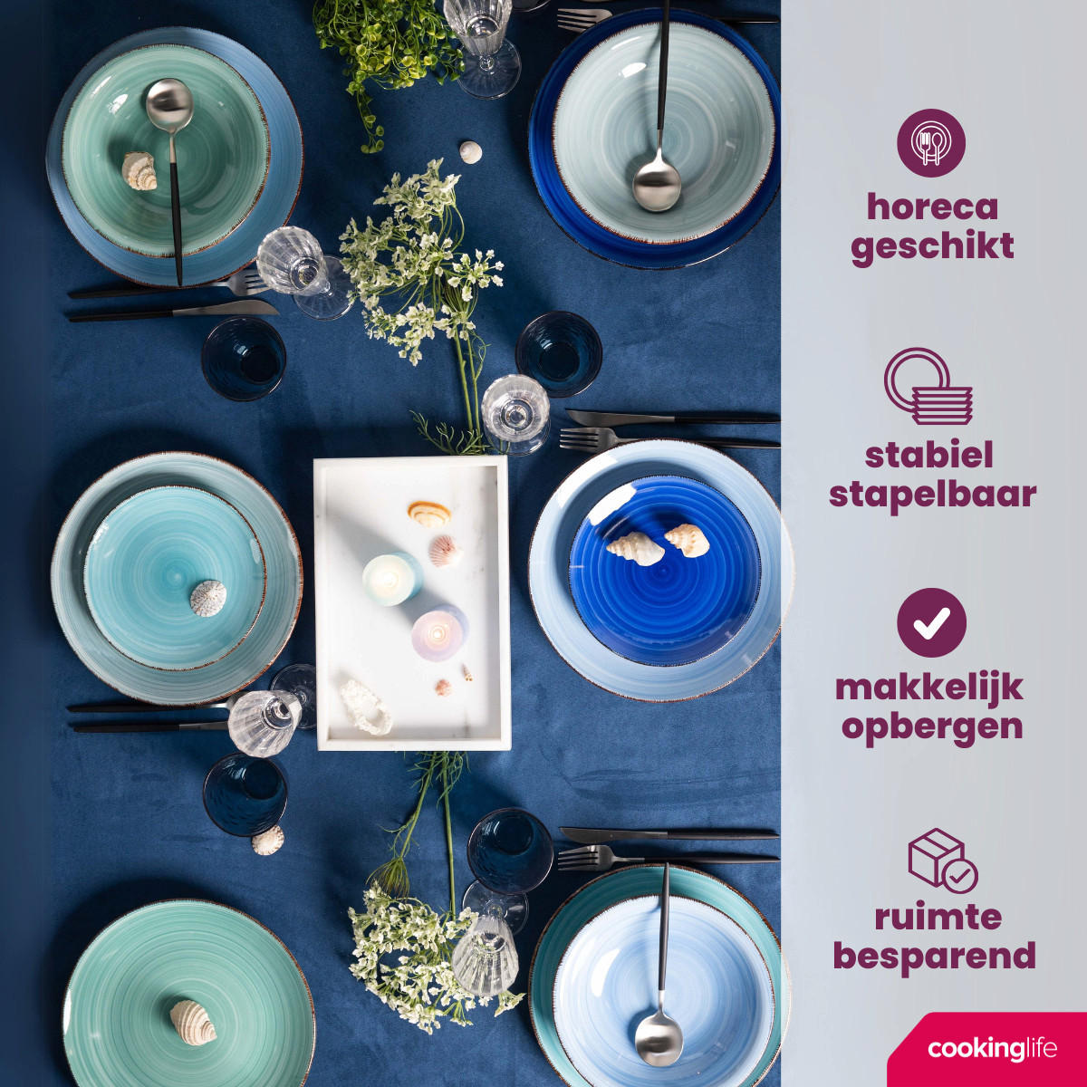 COOKINGLIFE Frühstücksteller / Dessertteller Delice Blau ø 19 cm - 6 Stück - Blau, Keramik (19cm) - Cookinglife