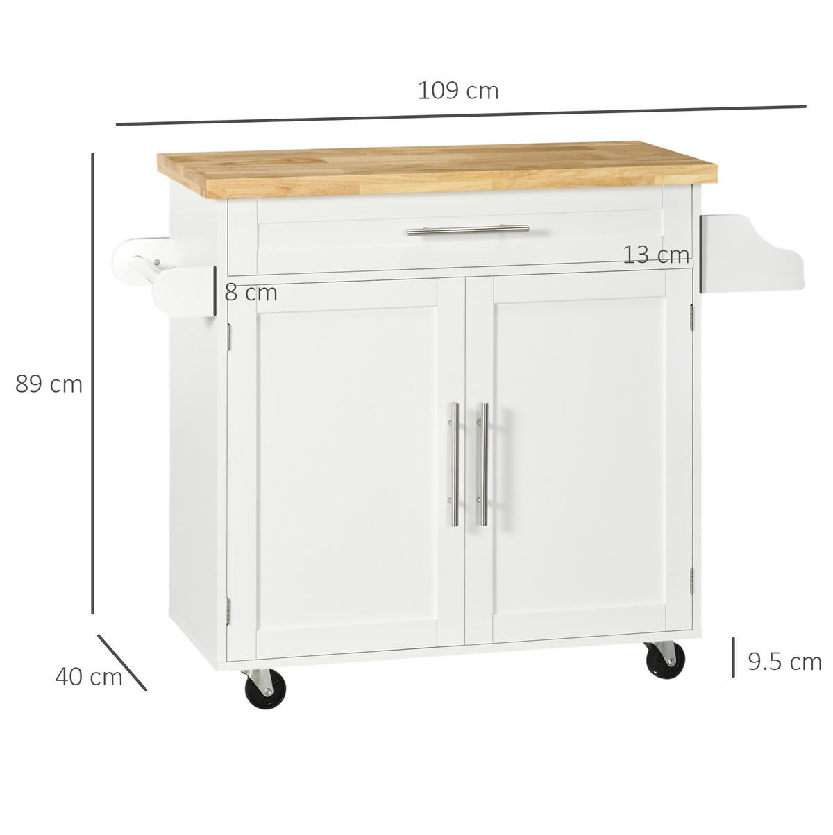 KÜCHENINSEL 109/40/89 cm aus MDF mit verstellbarem Regal Weiß - Weiß, Holzwerkstoff (109/89/40cm) - Modenvie