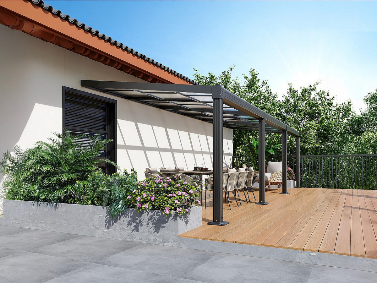 ANLEHNENDE Pergola - 880cm x 300cm - Polycarbonat - anthrazitgrau - IZEDA - Anthrazit, Kunststoff (880/200/300cm) - Vente-Unique