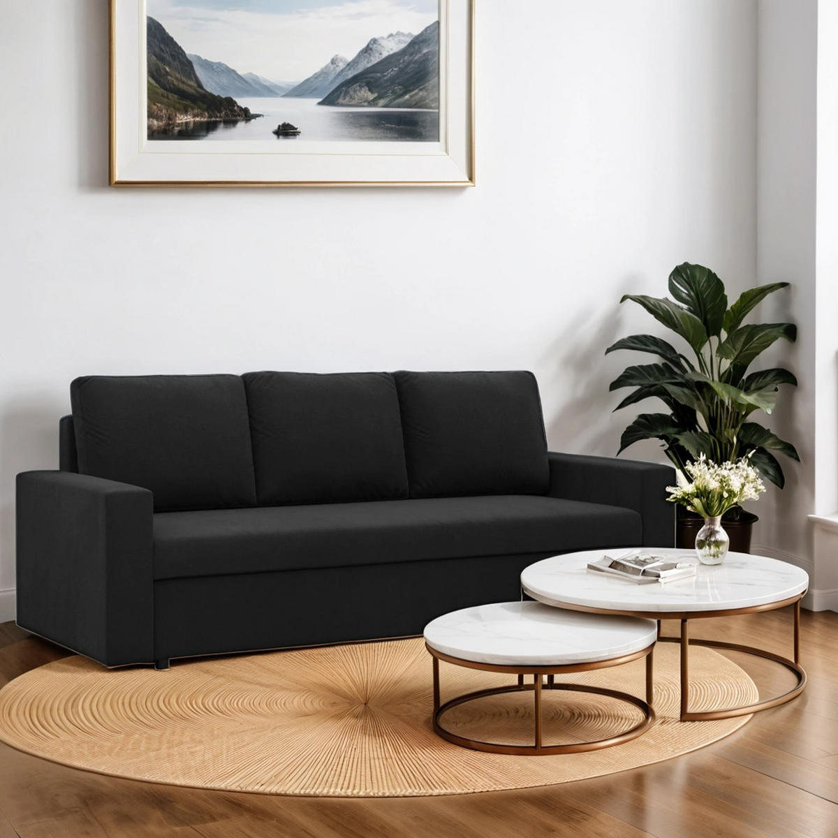 SOFA Neo mit gerader Armlehnen schwarz - Schwarz, Textil (220/85/92cm) - SIMKAM Furniture