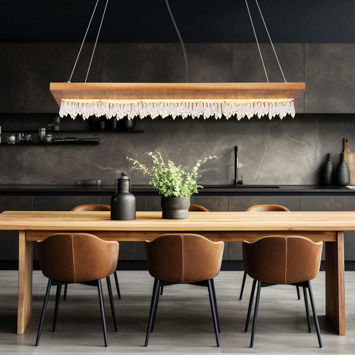 LED HÄNGELEUCHTE Holz Braun Kristalloptik - Braun, Holz (80/20/145cm) - Globo Lighting