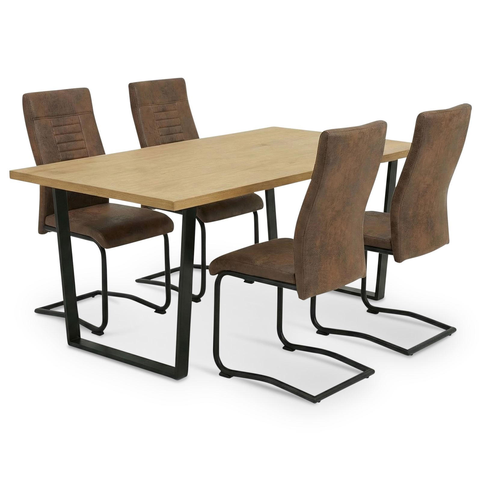 ESSGRUPPE VIDAGO ALBA 5er Set schwarz, Wildeiche, Vintage - Schwarz, Holzwerkstoff - IDIMEX