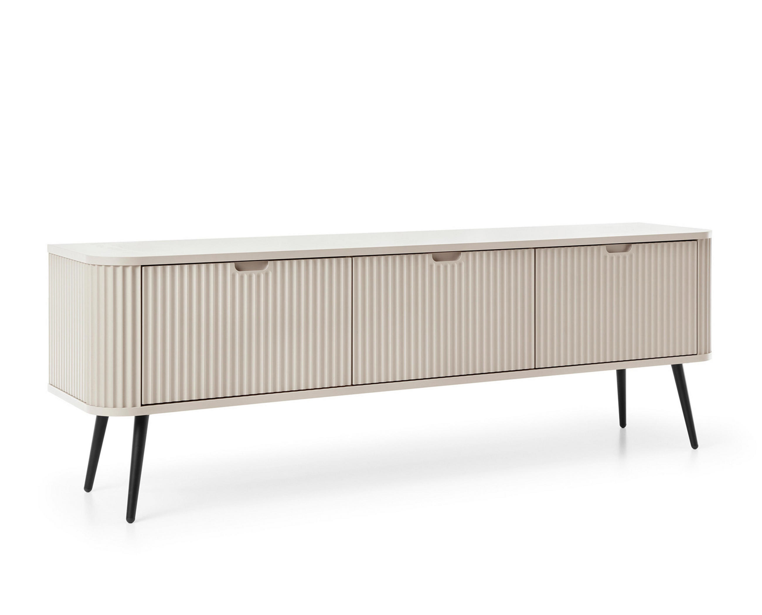 LOWBOARD Salvia 3T Beige, Schwarz 168/56/39 cm – mit geriffelten Fronten und hohen Beinen - Beige/Schwarz, Holzwerkstoff/Metall (168/56/39cm) - AX Living