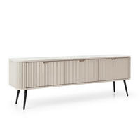 LOWBOARD Salvia 3T Beige, Schwarz 168/56/39 cm – mit geriffelten Fronten und hohen Beinen - Beige/Schwarz, Holzwerkstoff/Metall (168/56/39cm) - AX Living