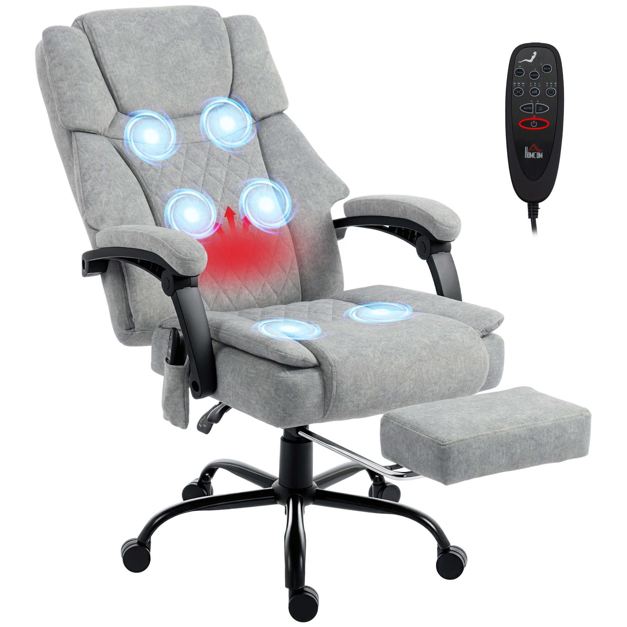 BÜROSTUHL-MIT-MASSAGEFUNKTION Polyester Grau - Grau, Textil (69.5/126/77.5cm) - HOMCOM