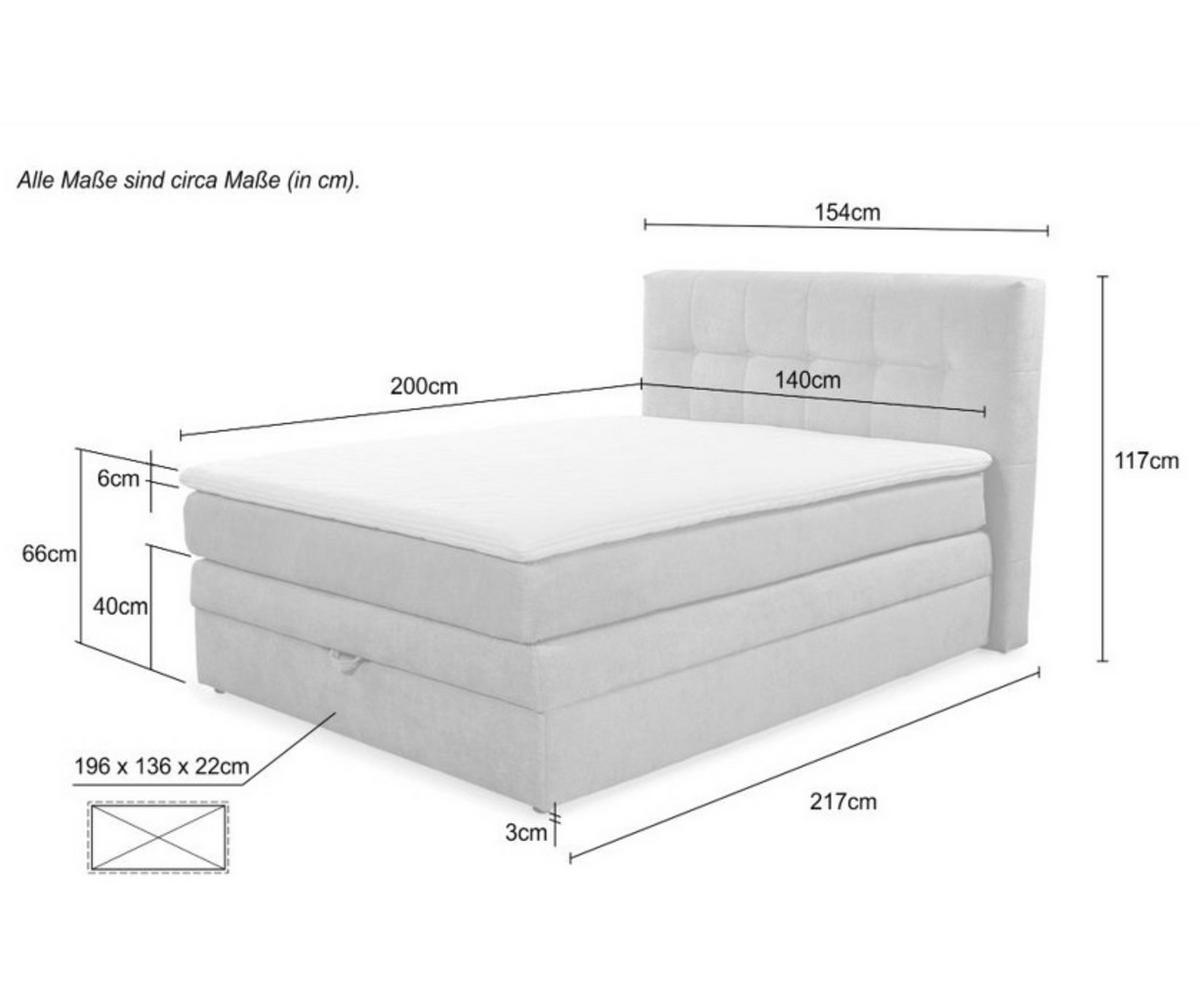 BOXSPRINGBETT 140x200 cm, 7-Zonen-Tonnentaschen-Federkernmatratze H3, Topper, Bonell-Federkern, großer Bettkasten, Cord Grau Anthrazit / 20035 - Anthrazit/Schwarz, Kunststoff/Textil (140/200cm) - luma-home