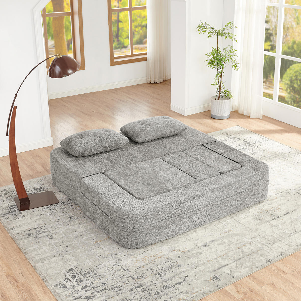 SCHLAFSOFA 2-in-1 mit Sessel Stoff Light Grey 2-tlg. - Hellgrau, Holzwerkstoff (194/39/199cm) - Meubliv