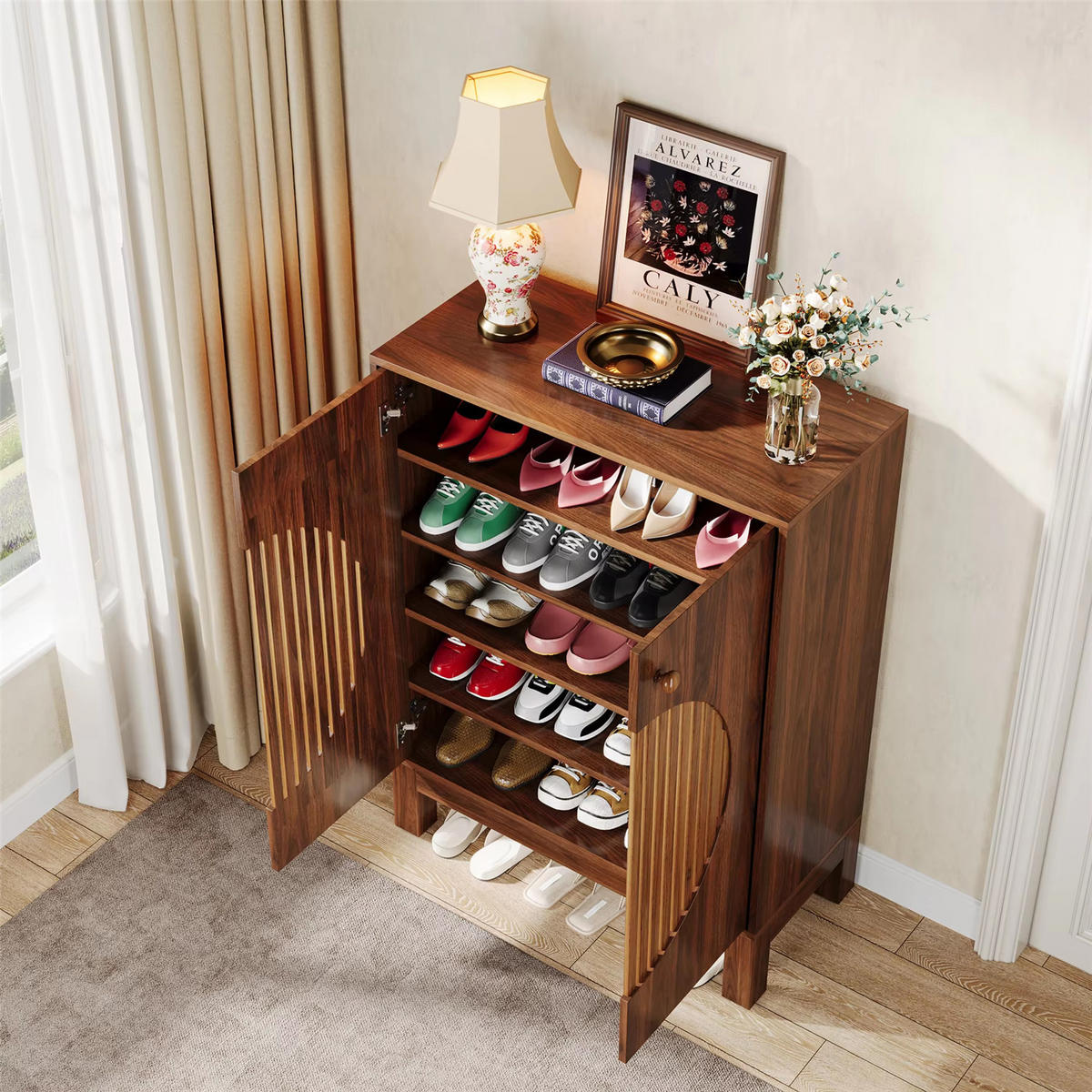 SCHUHSCHRANK 5 Ebenen mit Stauraum 100 cm - Braun, Holz (73/100/35cm) - Kaket