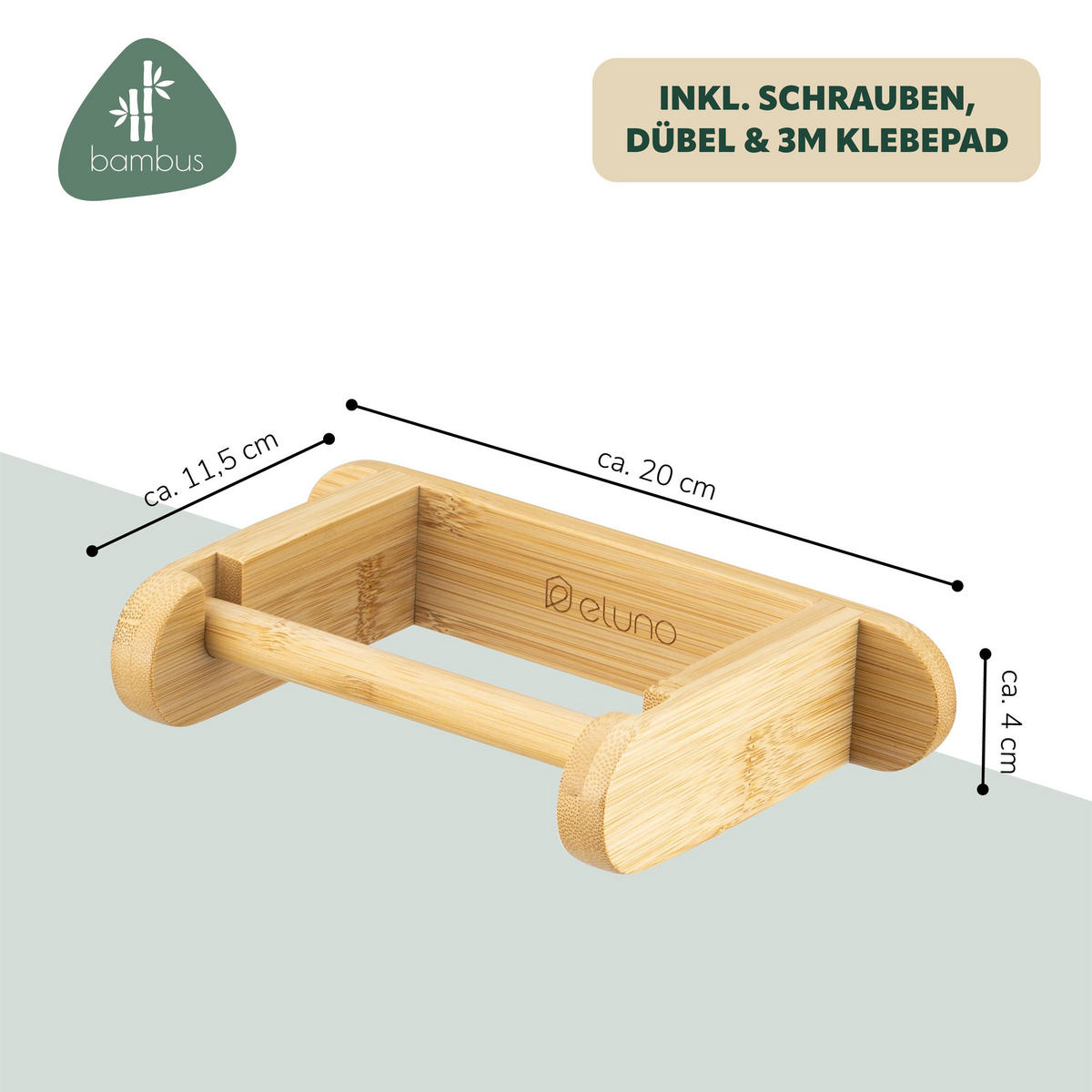 TOILETTENPAPIERHALTER, Bambus, zum Kleben - Braun, Holz (20/4/11.5cm) - eluno