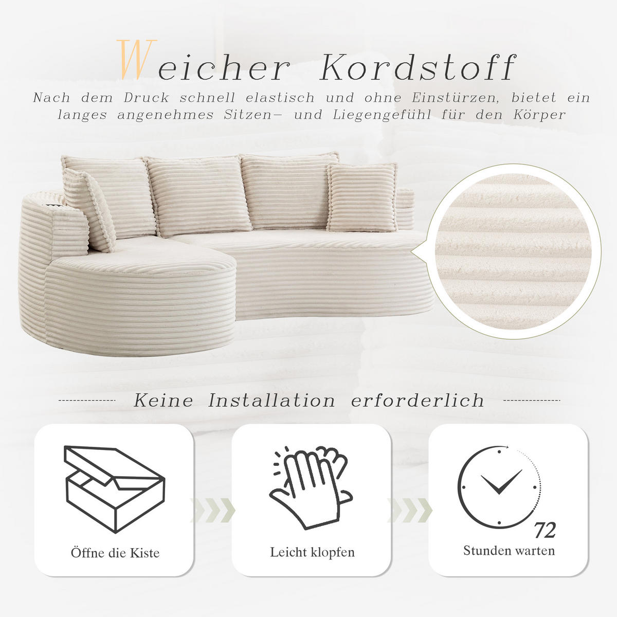 ECKSOFA 250/152/82 cm Beige mit Becherhalter und Stautasche - Beige, Textil (250/152cm) - Oxeza