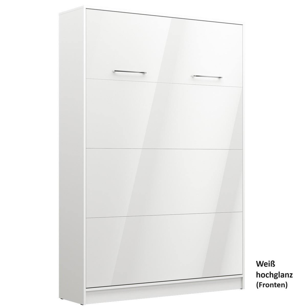 SCHRANKBETT Wandklappbett vertikal VB 140x200 - Weiß Hochglanz (Fronten) - Weiß Hochglanz, Holzwerkstoff (140/200cm) - QMM TraumMöbel