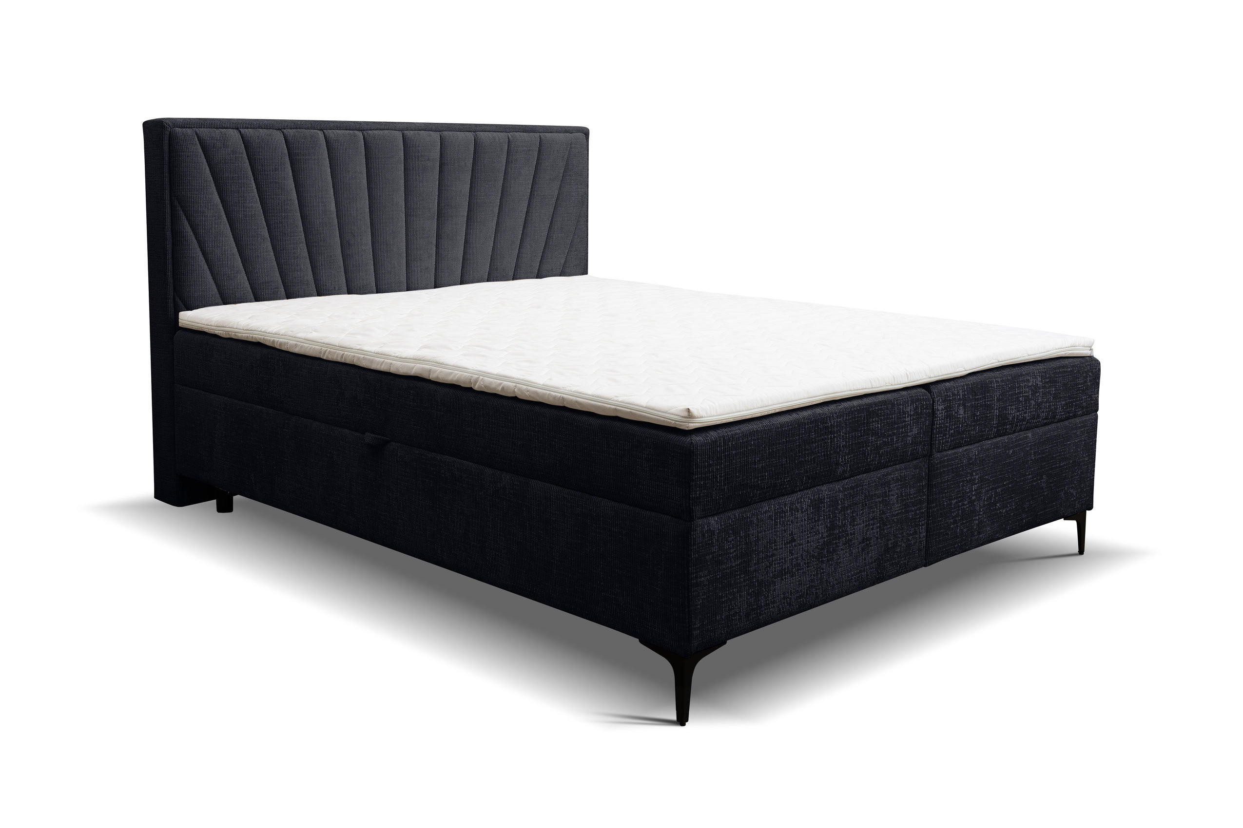 BOXBETT Cimone mit 2 Bettkästen, Maße: 140x200 cm, Farbe: Schwarz , Velourstoff, mit Bonell-Matratze inkl. Topper - Schwarz, Holz/Kunststoff (140/200cm) - VENASI MÖBEL