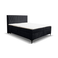 BOXBETT Cimone mit 2 Bettkästen, Maße: 140x200 cm, Farbe: Schwarz , Velourstoff, mit Bonell-Matratze inkl. Topper - Schwarz, Holz/Kunststoff (140/200cm) - VENASI MÖBEL