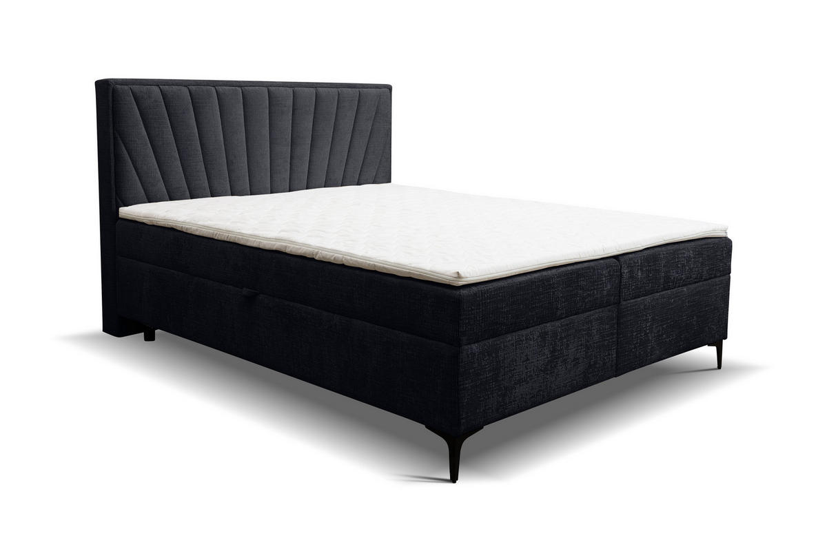 BOXBETT Cimone mit 2 Bettkästen, Maße: 140x200 cm, Farbe: Schwarz , Velourstoff, mit Bonell-Matratze inkl. Topper - Schwarz, Holz/Kunststoff (140/200cm) - VENASI MÖBEL
