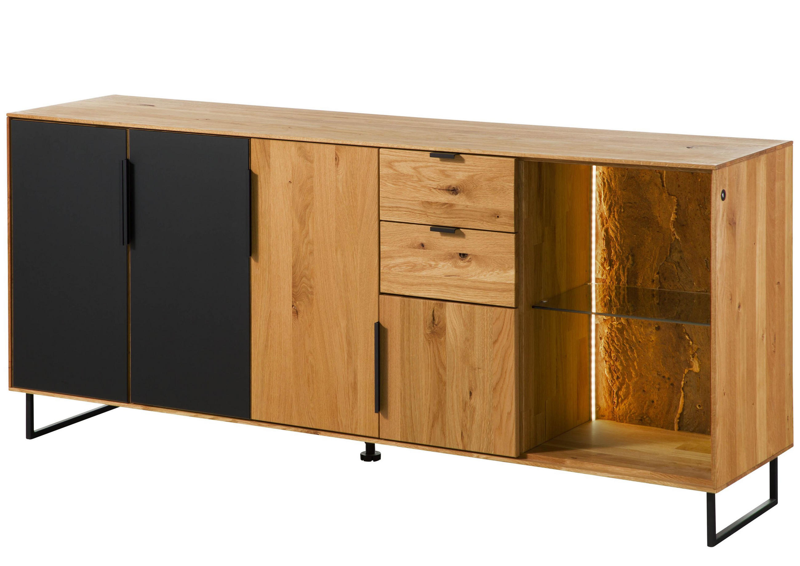 SIDEBOARD Wildeiche 180x43x79 natur geölt LINDAU #109 - Braun, Holz (180/79/43cm) - Massivmoebel24