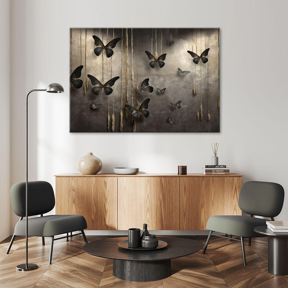 LEINWANDBILD Schwarze Schmetterlinge 3D 120x80cm - Goldfarben, Textil (120/80cm) - Feeby