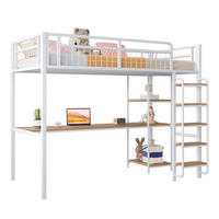 HOCHBETT 90/200 cm weiß aus Metall mit Tisch und Regalen - Weiß, Metall (90/200cm) - OKWISH