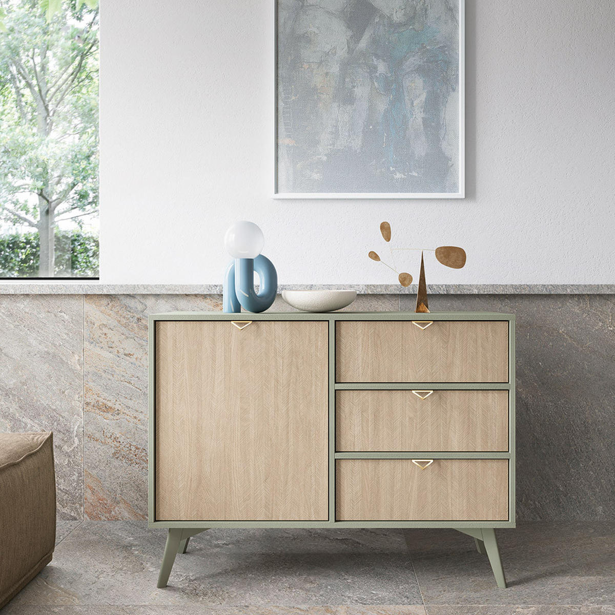 KOMMODE Fareham-160 - Grün, Holzwerkstoff (106/80/38cm) - Lomado