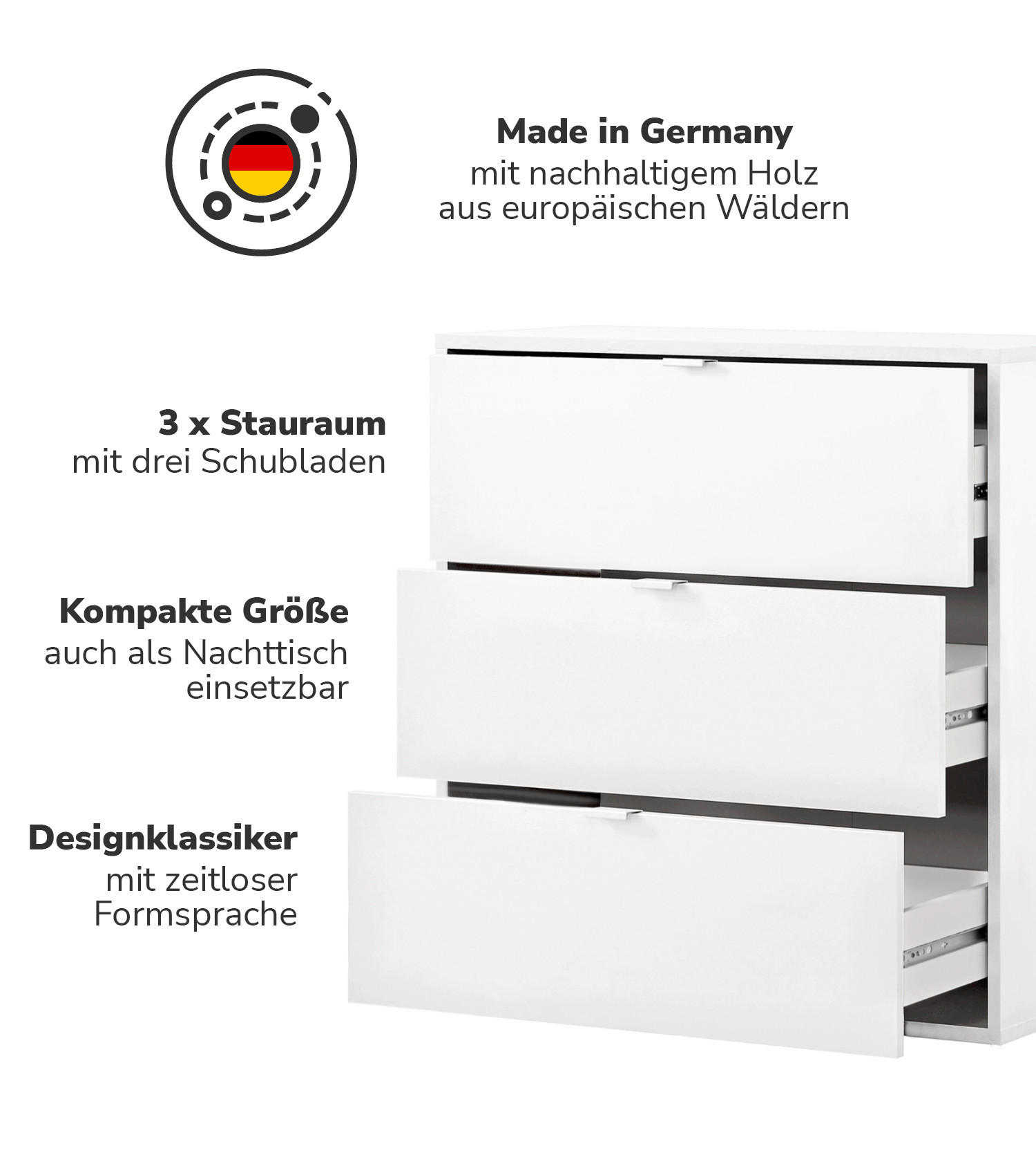 KOMMODE Die Stilvolle - Weiß, Holzwerkstoff (80/73/40cm) - Mokebo