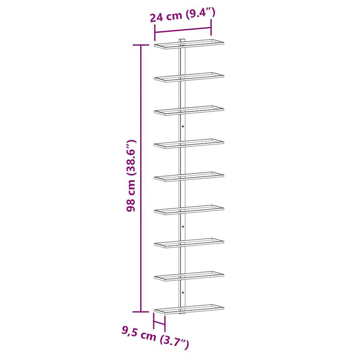 WAND-WEINREGALE Für 18 Flaschen 2er set Schwarz Eisen - Schwarz, Metall (24/95.4/8cm) - vidaXL