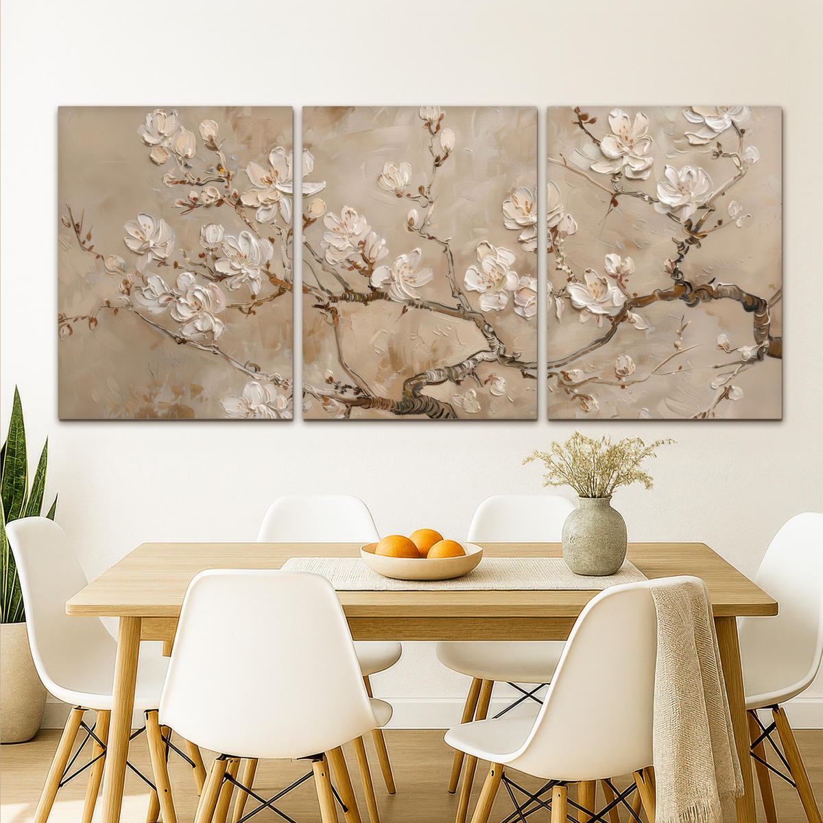 LEINWANDBILD 3er Set Beige - Blüte - Modern 180x80 cm - Greige, Textil (180/80cm) - MuchoWow