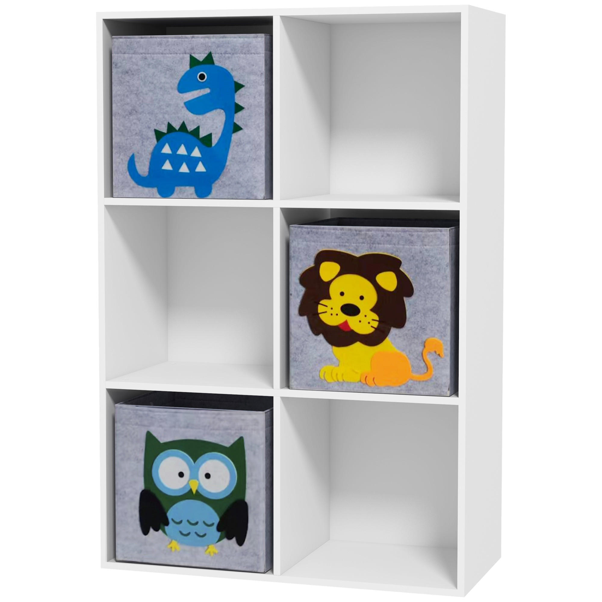 KINDERREGAL Kinder Bücherregal mit 3 Aufbewahrungsboxen für Kinderzimmer Weiß - Weiß, Holzwerkstoff/Textil (29.9/91.5/61.8cm) - ZONEKIZ