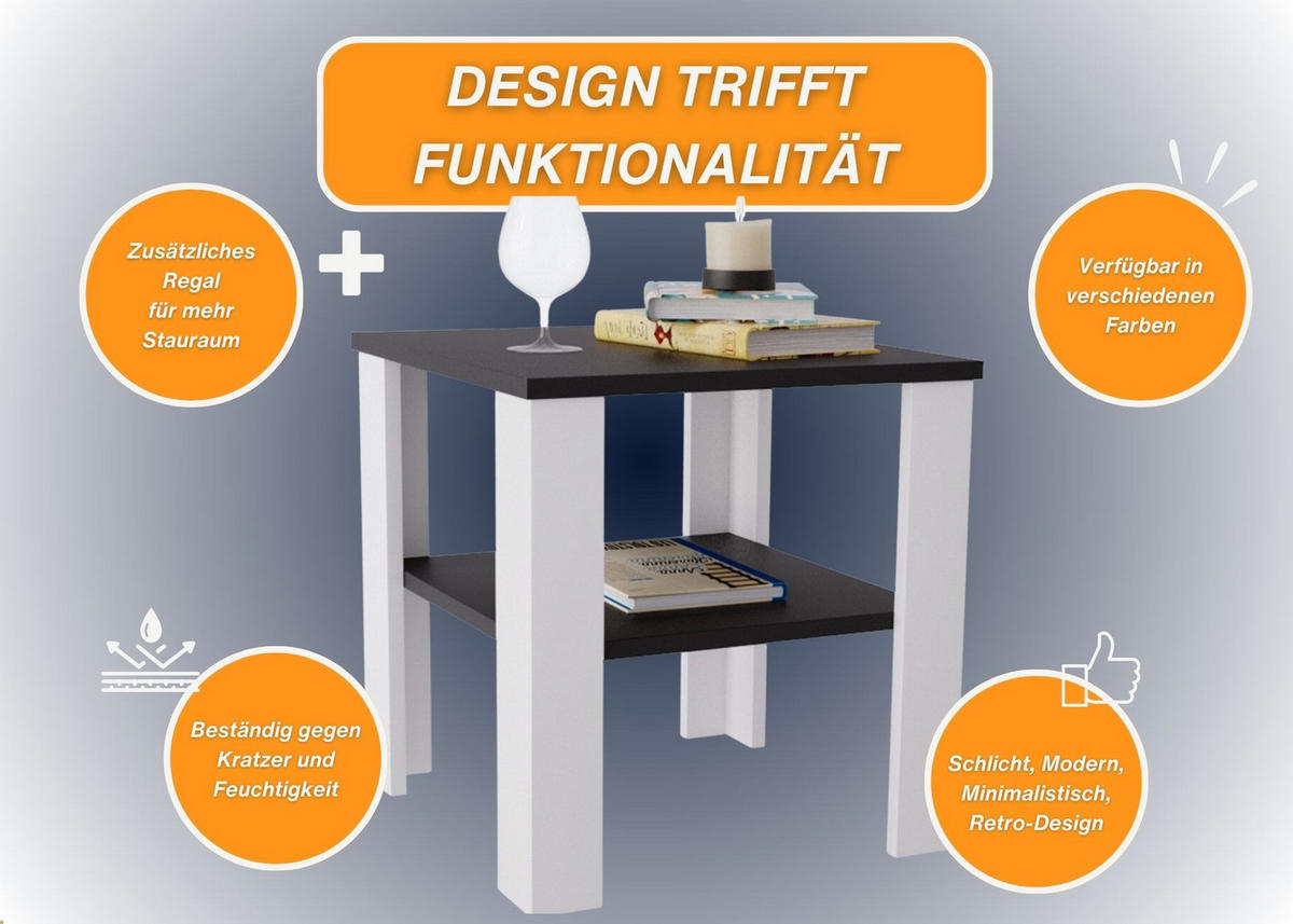 COUCHTISCH Lara53 53/47/53 - Schwarz/Weiß, Holzwerkstoff (53/53/47cm) - RAUMHIRSCH FURNITURE