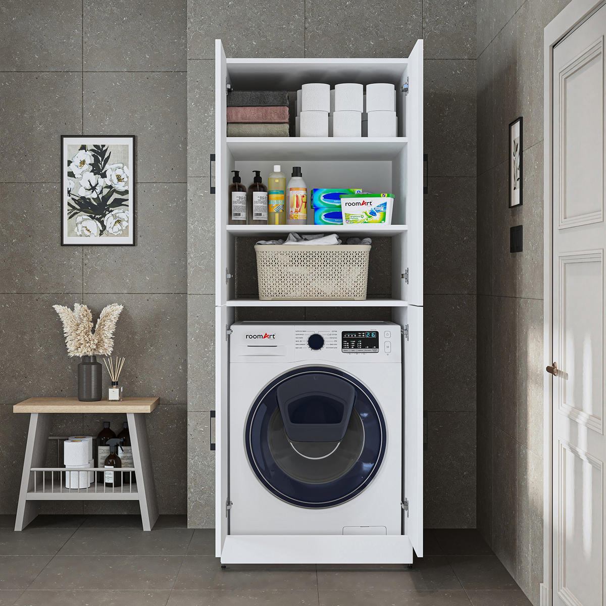 WASCHMASCHINENSCHRANK DORA-II 70cm Breit - Weiß, Holzwerkstoff (70/186/74cm)