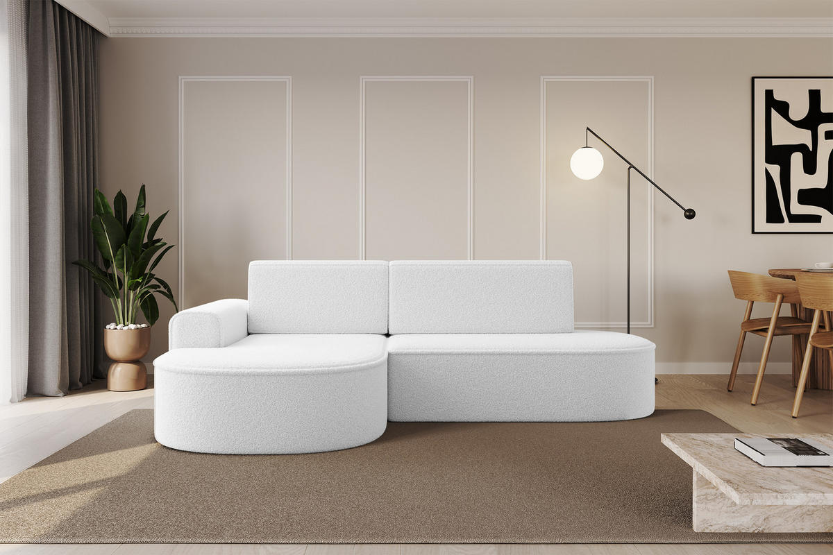 ECKSOFA mit Schlaffunktion und Bettkasten Ottomane Links MARI-L1-S - 283x167x85 cm Weiß Bouclé - Schwarz/Weiß, Holzwerkstoff/Kunststoff (283/167cm) - ALTDECOR