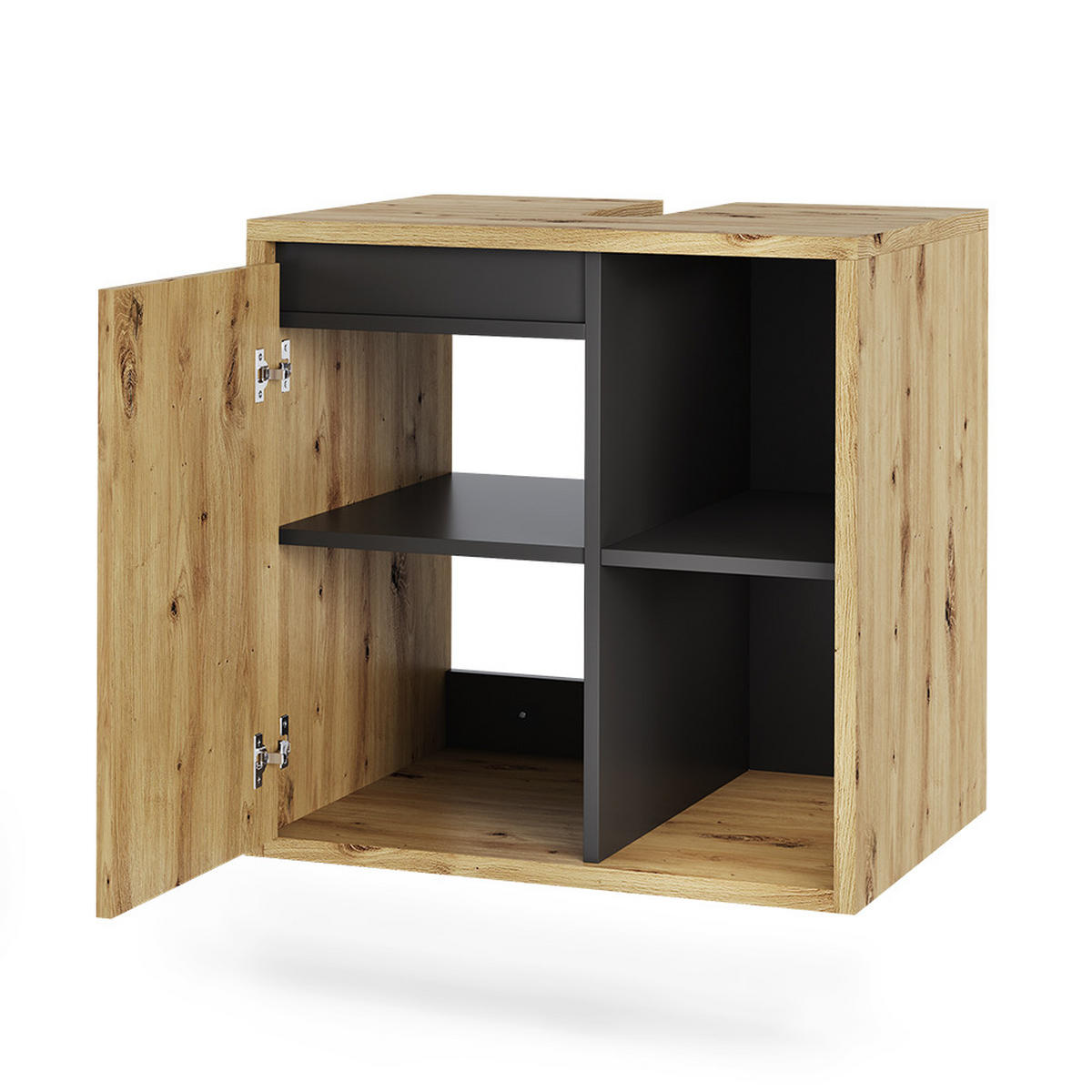 WASCHBECKENUNTERSCHRANK Viola Artisan/Grau 60 x 60 cm mit offenen Regalen - Hellgrau/Grau, Holzwerkstoff (60/60/46cm) - Vicco