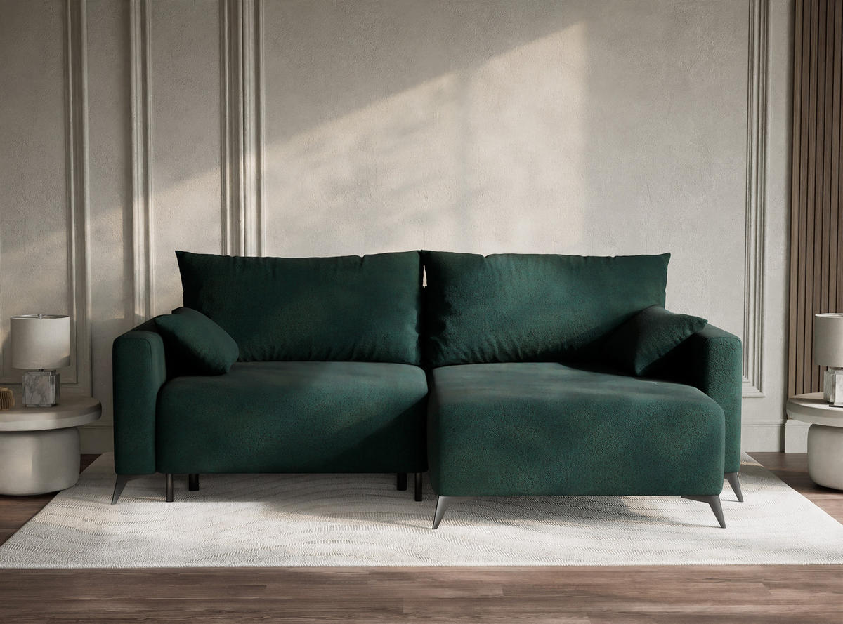 ECKSOFA MIT SCHLAFFUNKTION Leon Grün Webstoff - Schwarz/Grün, Holz/Holzwerkstoff (239/148cm) - Maison de Reve