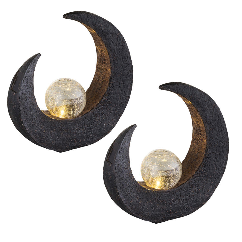 LED AUSSENLEUCHTE Mond Crackle-Glas Schwarz 2er Set - Schwarz, Glas (29.4/9/30.5cm)
