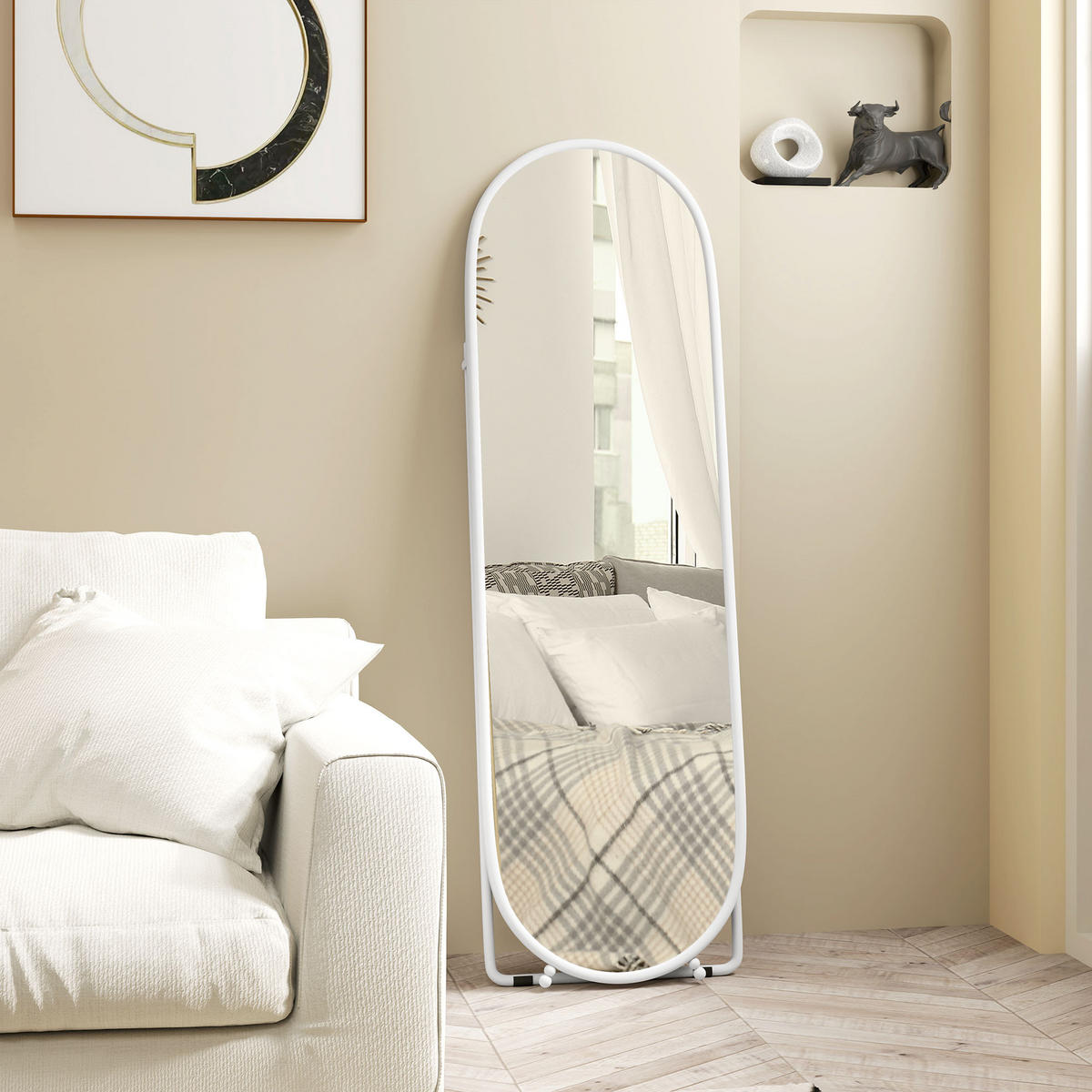 GANZKÖRPERSPIEGEL, 160 x 40 cm Wandspiegel mit Ständer, Weiß - Weiß, Metall (40/160/4cm) - HOMCOM