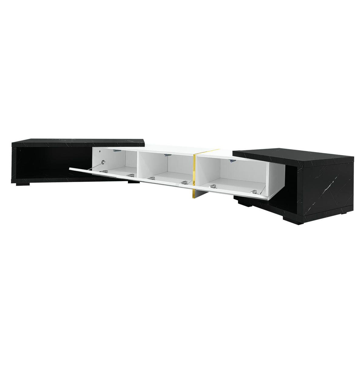 TV-SCHRANK erweiterbar in Weiß Hochglanz und schwarzer Marmoroptik 140–260/40/30 cm - Weiß, Holzwerkstoff (260/30/40cm) - Redom