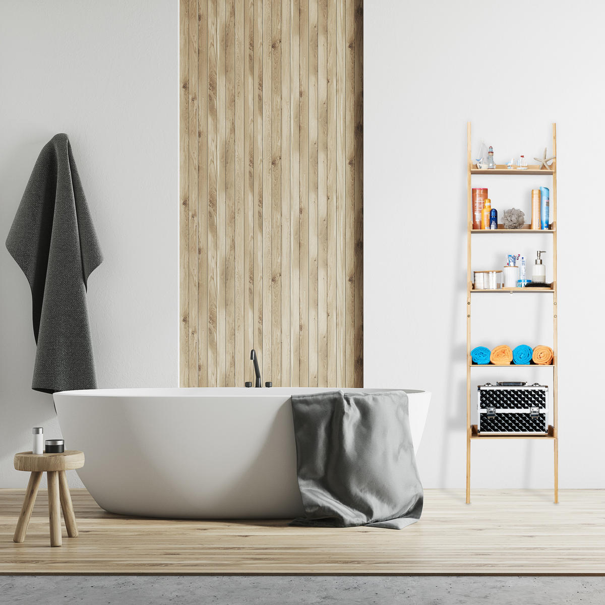 LEITERREGAL - Hellbraun, Holz (45/190/40cm) - Relaxdays