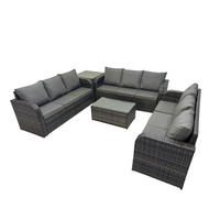 GARTENMÖBELGARNITUR mit KISSEN Polyrattan Dunkelgrau 9-Sitzer - Dunkelgrau/Grau, Glas/Kunststoff - Fimous
