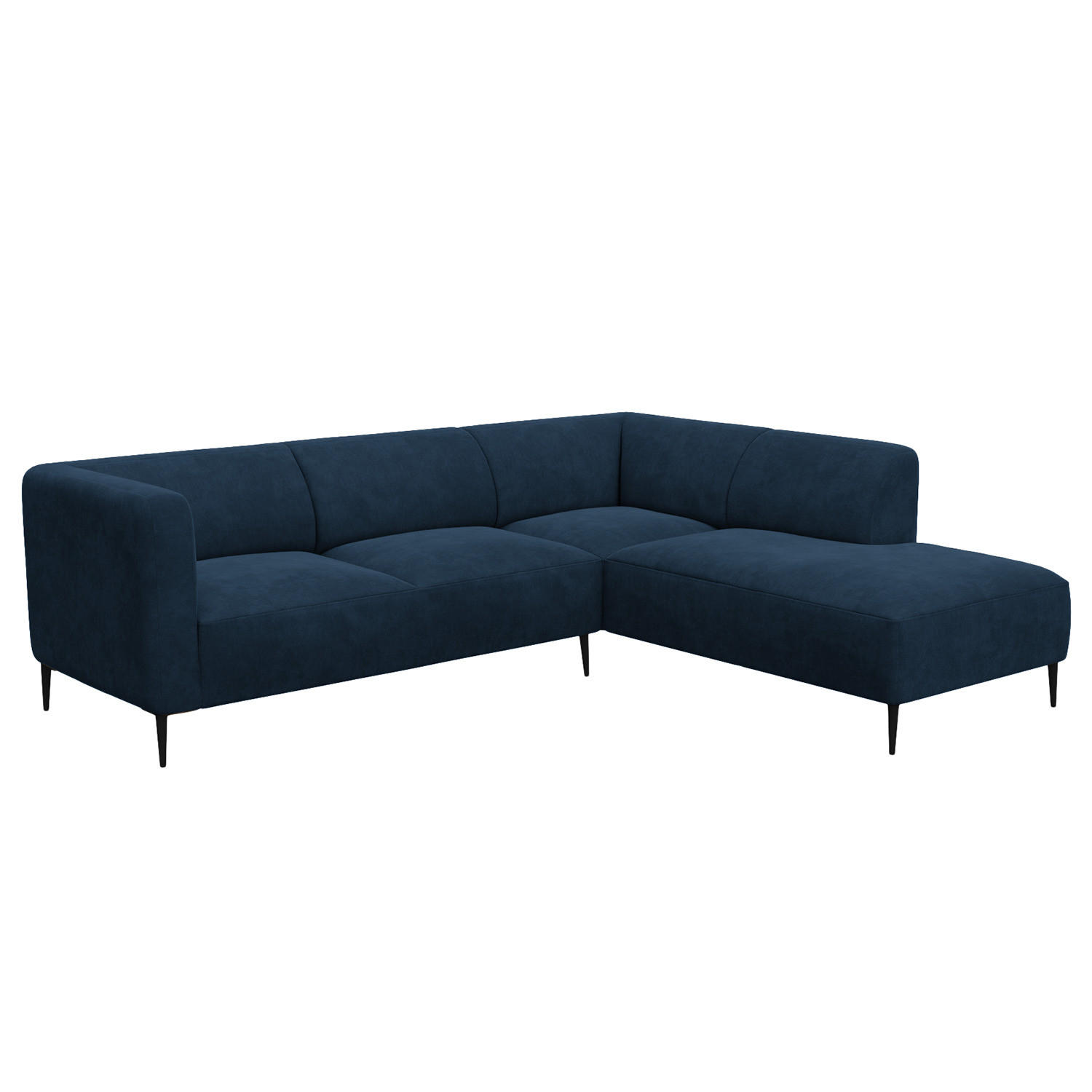 2,5-SITZER ECKSOFA mit Ottomane - Schwarz/Dunkelblau, Textil/Metall (252/205cm) - home24