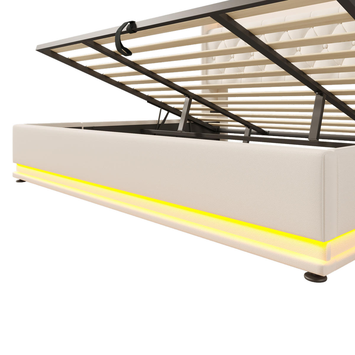 POLSTERBETT aus Kunstleder 180x200 cm in Weiß mit LED & USB-C-Ladefunktion - Weiß, Leder (180/200cm) - Modfu