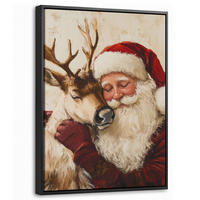 LEINWAND Bilder mit Rahmen - Weihnachtsmann - Rentier - Weihnachten - 30x40 - Rotbraun, Textil (30/40cm) - MuchoWow
