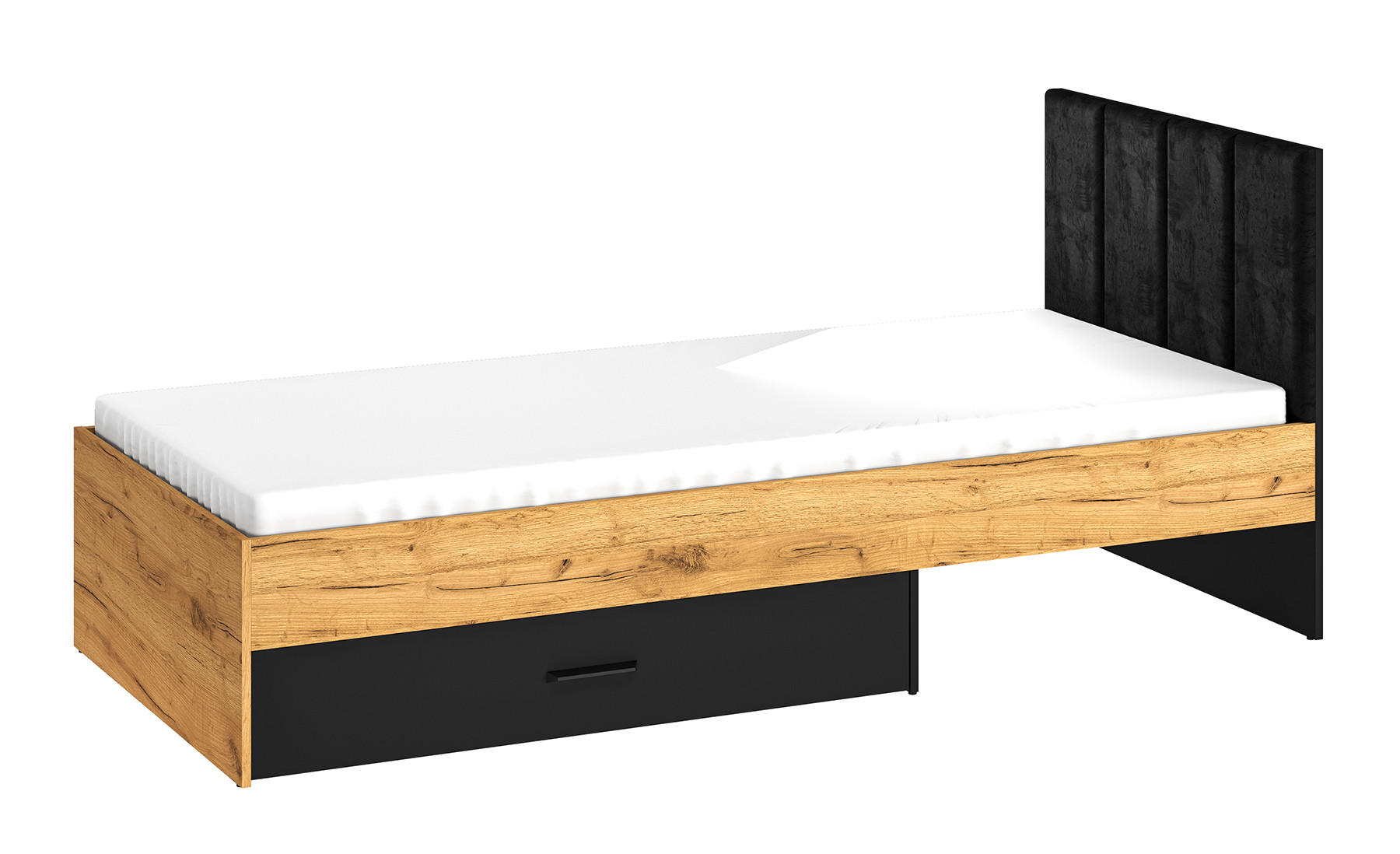 BETT Colt schwarz / Craft Gold Eiche 93 / 207 / 90cm - Braun, Holz/Holzwerkstoff (90/200cm) - Feldmann-Wohnen