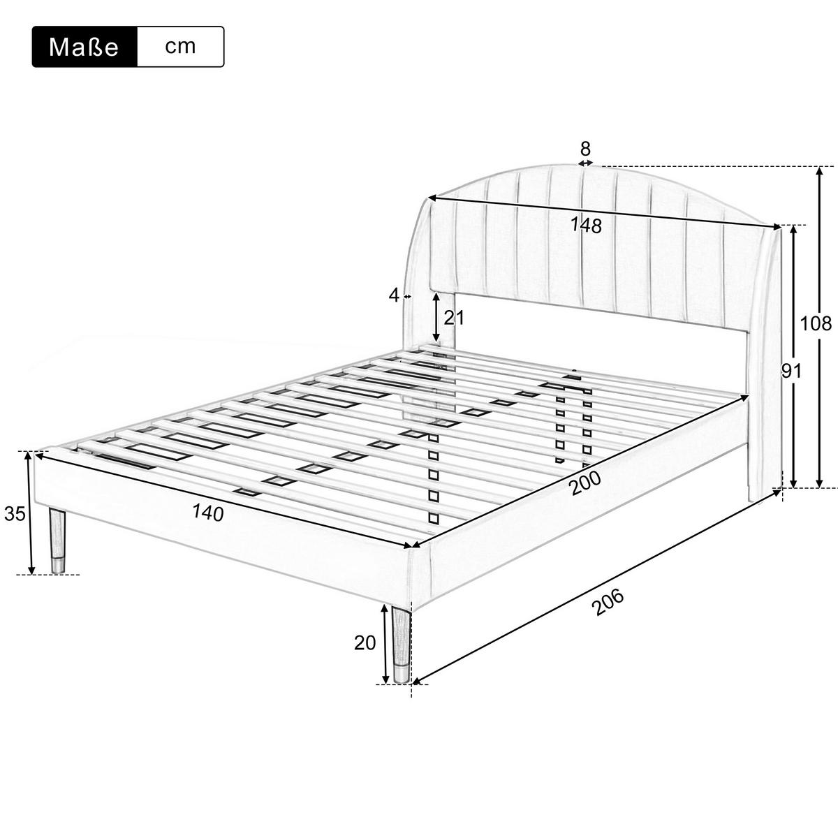 POLSTERBETT 140/200 cm Beige mit Lattenrost und Kopfteil - Beige, Textil (140/200cm) - OKWISH