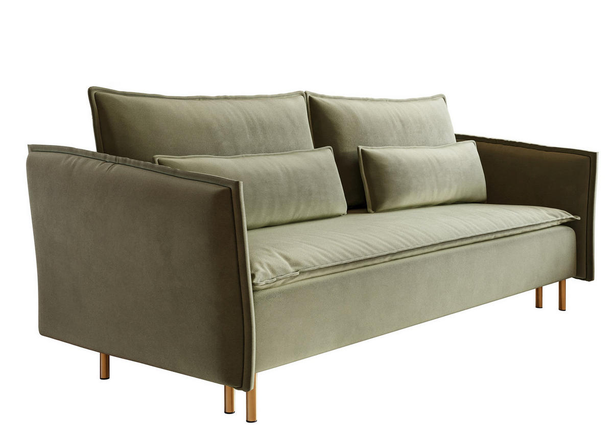 SCHLAFSOFA Ummo Salbeigrün Velours - Salbeigrün/Goldfarben, Textil/Metall (230/88/90cm) - Selsey