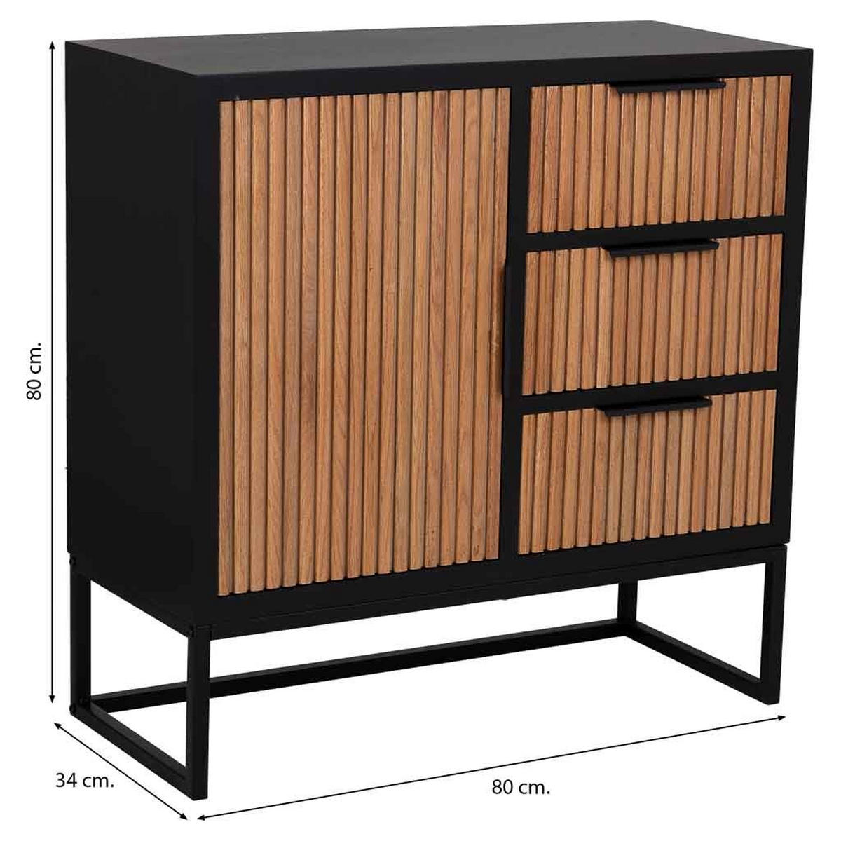 ANRICHTE mit 1 tür und 3 schubladen aus holz und metall 80x34x80 cm - Braun, Holz (80/80/34cm) - Wanderlust