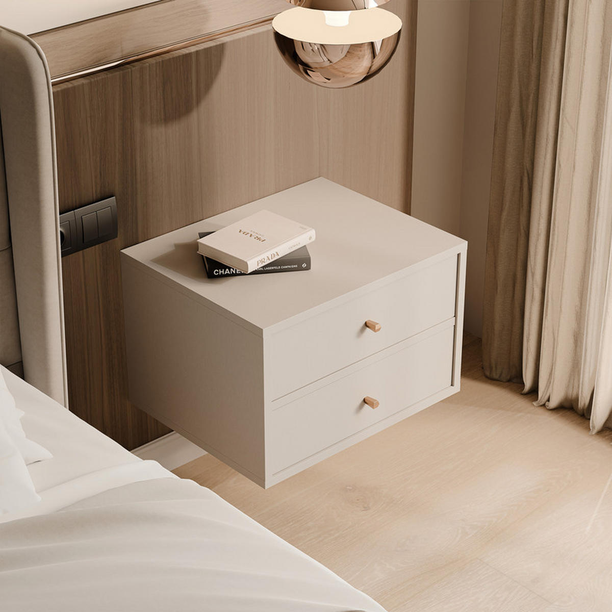 NACHTSCHRANK FLOW 52/41/35 cm Beige - Beige, Holzwerkstoff/Metall (52/35/41cm) - Idohome