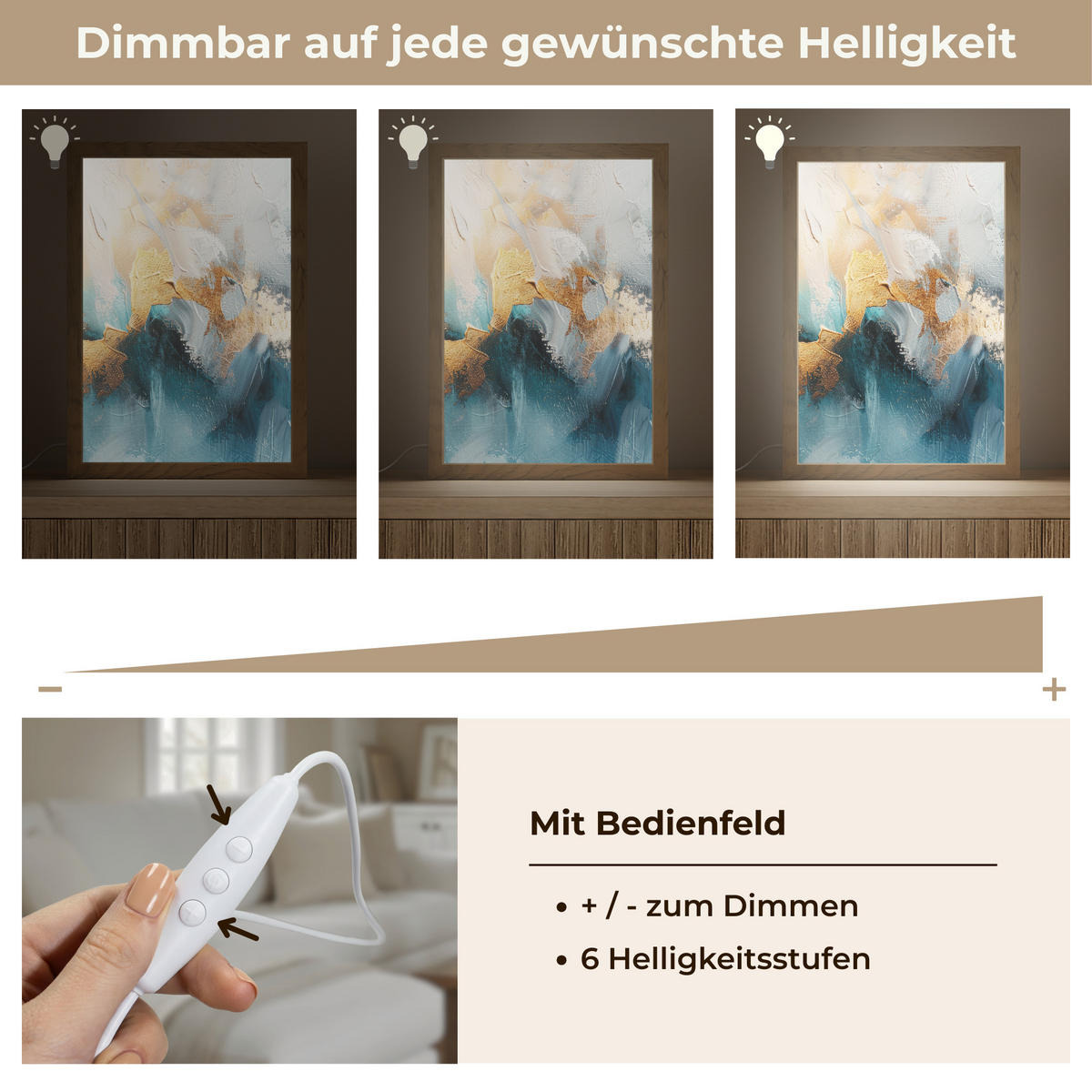 NÁSTĚNNÁ LAMPA Abstraktní - umění - zlatá - modrá 20x30 cm - tyrkysová, kompozitní dřevo (20/30/8cm) - OnlyWow