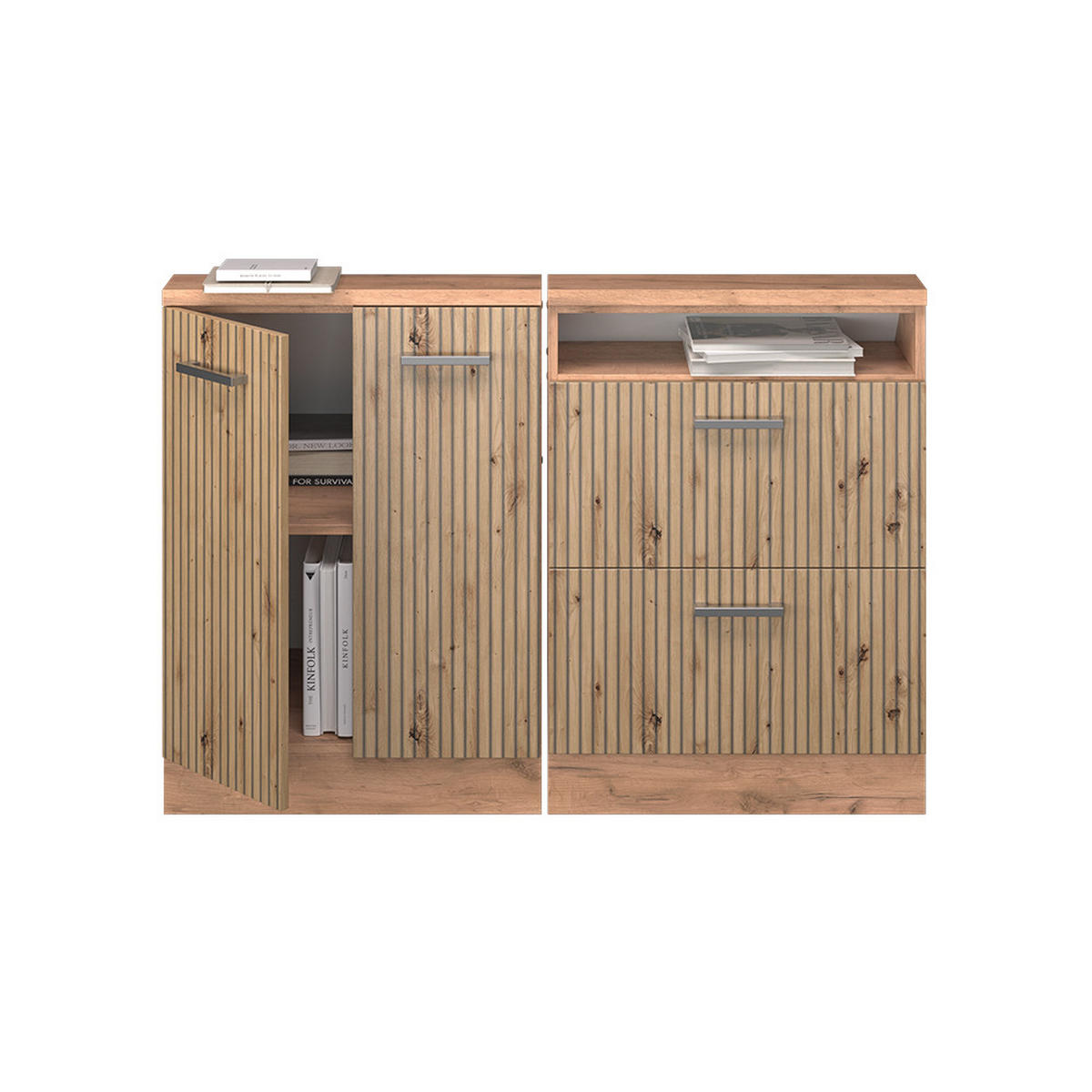 KUCHYŇSKÁ SKŘÍŇKA POD ŠIKMOU STŘECHU R-Line Dub Artisan / dub Goldkraft - medově dubová/dub artisan, kompozitní dřevo (120/81.6/46cm) - Vicco