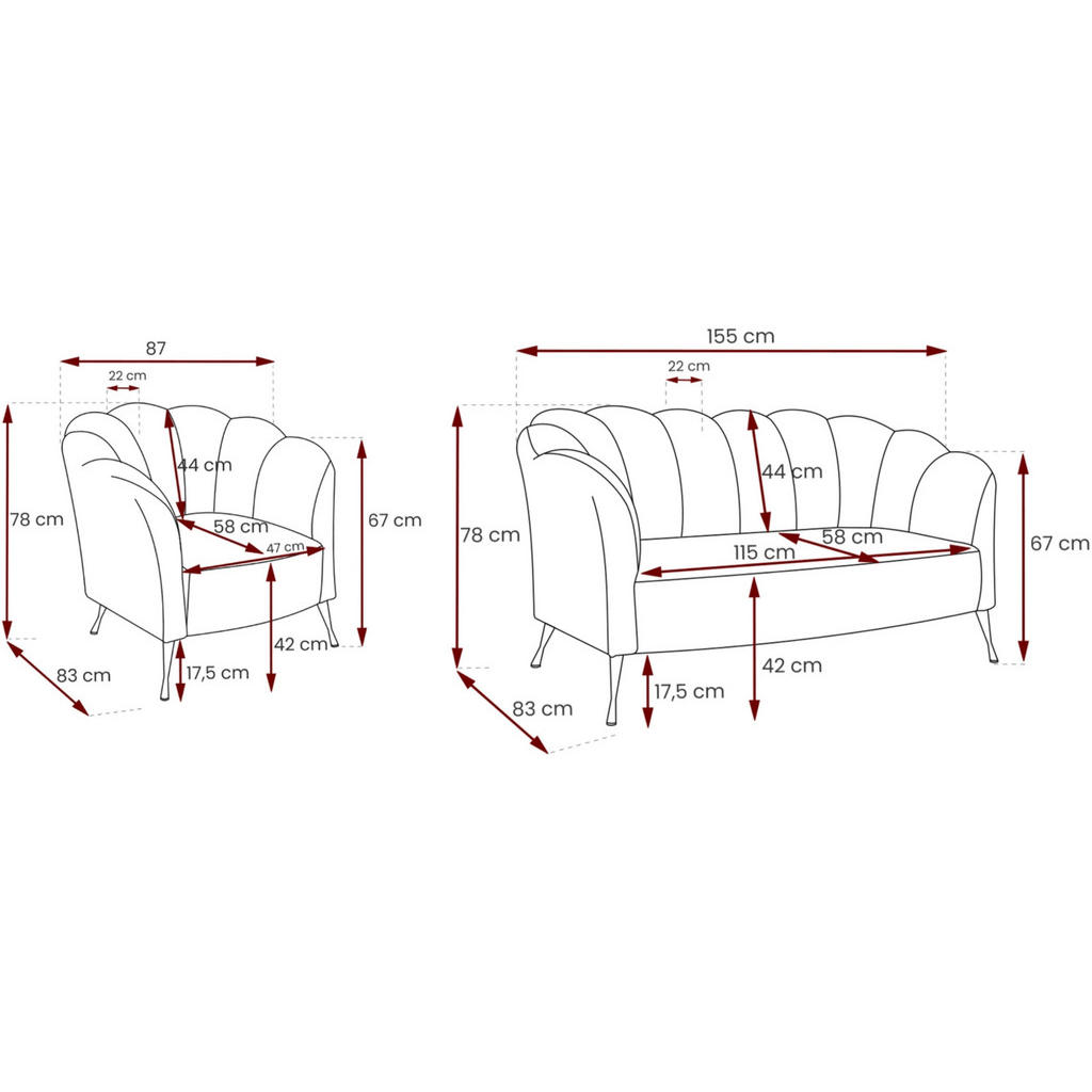 Thumbnail - Ravio Sitzgarnitur, Grau, Gold, Holzwerkstoff, Metall, Textil, 3-Sitzer, konisch, 242x78x83 cm, Wohnzimmer, Sofas & Couc...