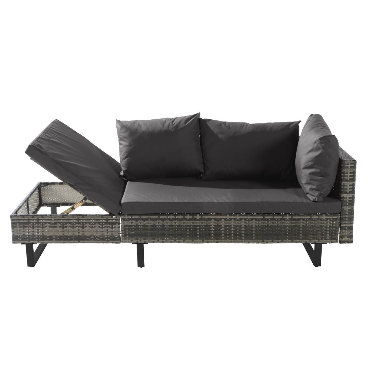 GARTENSET 243x187x64cm grau aus Rattan und Stahl, verstellbar und modular - Grau, Metall - Modfu