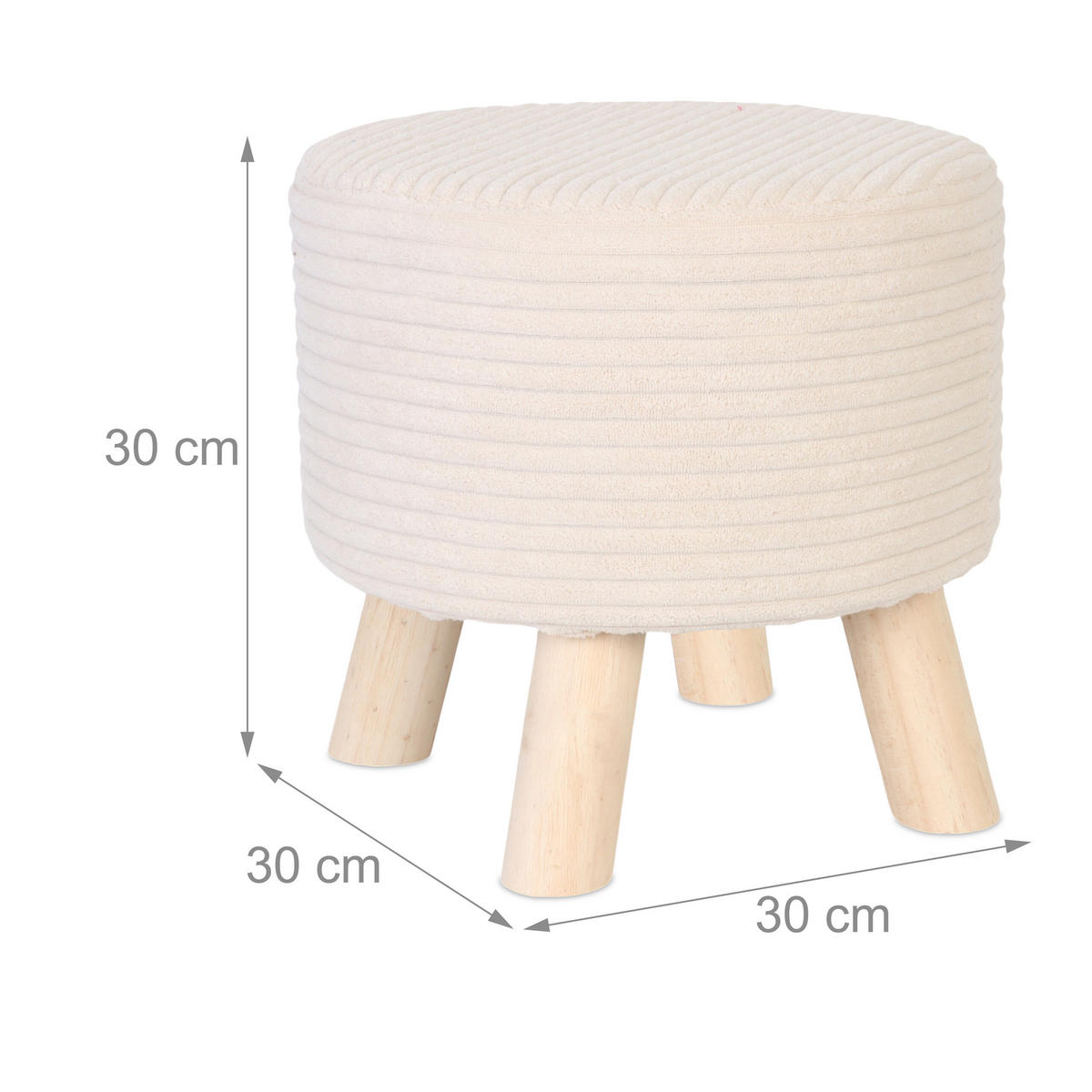 CORD-HOCKER - Beige/Naturfarben, Holz/Textil (30/30/30cm) - Relaxdays