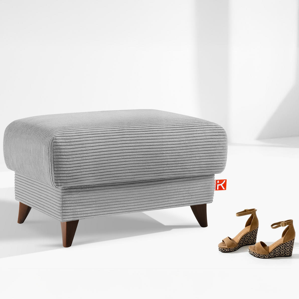 HOCKER GUSTAVO II, Hellgrau - Hellgrau/Braun, Holz/Holzwerkstoff (92/49/92cm) - KONSIMO®